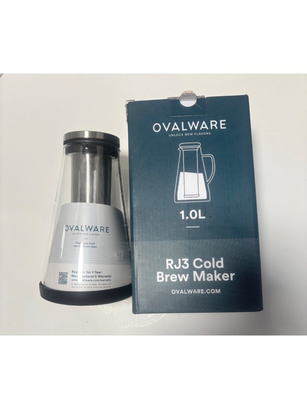 Ovalware RJ3 Cold Brew Maker 1.0L Glass With Stainless Steel Filter & Lid New OB
